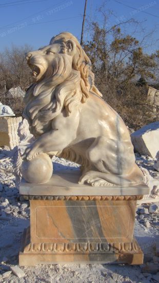 QuYang stone carving QuYang sculpture Animal carving stone lion sculpture European stone lion -OS014