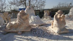 QuYang stone carving QuYang sculpture Animal carving stone lion sculpture European stone lion -OS019