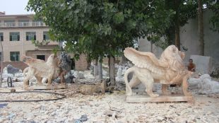 QuYang stone carving QuYang sculpture Animal carving stone lion sculpture European stone lion -OS064