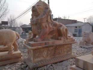 QuYang stone carving QuYang sculpture Animal carving stone lion sculpture European stone lion -OS065