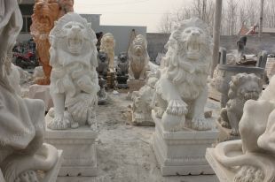 QuYang stone carving QuYang sculpture Animal carving stone lion sculpture European stone lion -OS079