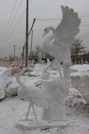 animal crane sculpture, stone crane animal sculpture, marble crane animal sculpture -- XH023