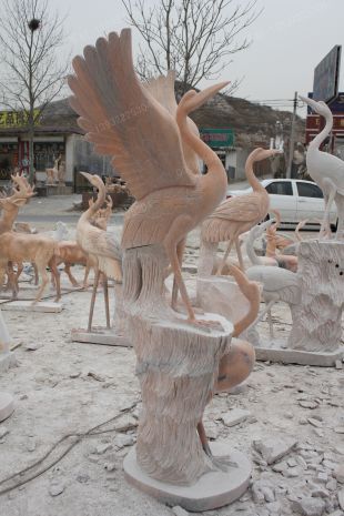 animal crane sculpture, stone crane animal sculpture, marble crane animal sculpture -- XH024