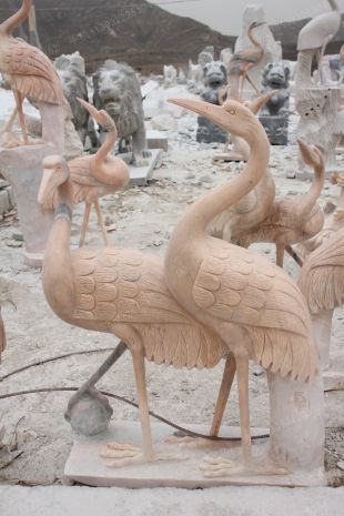 animal crane sculpture, stone crane animal sculpture, marble crane animal sculpture -- XH025