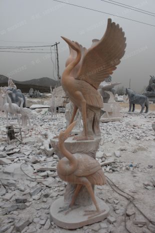 animal crane sculpture, stone crane animal sculpture, marble crane animal sculpture -- XH026