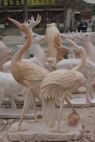 animal crane sculpture, stone crane animal sculpture, marble crane animal sculpture -- XH031
