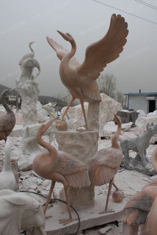 animal crane sculpture, stone crane animal sculpture, marble crane animal sculpture -- XH033