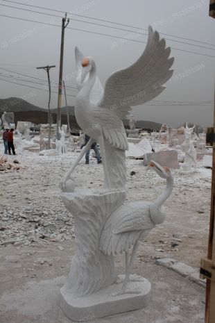 animal crane sculpture, stone crane animal sculpture, marble crane animal sculpture -- XH034