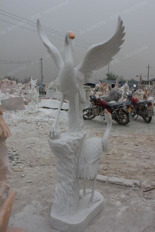 animal crane sculpture, stone crane animal sculpture, marble crane animal sculpture -- XH037
