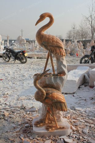 animal crane sculpture, stone crane animal sculpture, marble crane animal sculpture -- XH038