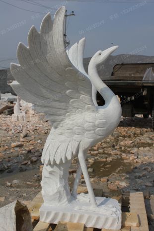 animal crane sculpture, stone crane animal sculpture, marble crane animal sculpture -- XH041