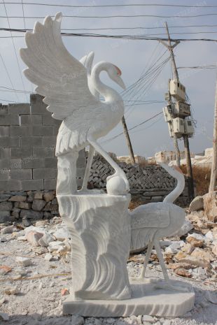 animal crane sculpture, stone crane animal sculpture, marble crane animal sculpture -- XH042