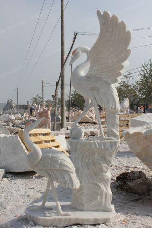 animal crane sculpture, stone crane animal sculpture, marble crane animal sculpture -- XH043