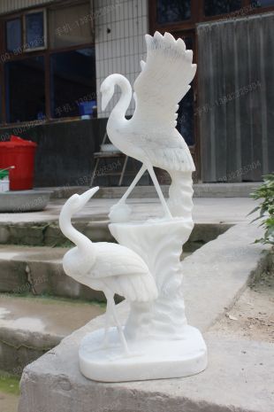 animal crane sculpture, stone crane animal sculpture, marble crane animal sculpture -- XH045