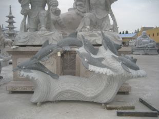 动物石雕海豚,石雕海豚雕塑,园林海豚雕塑,海豚动物雕塑,曲阳石雕厂,曲阳雕塑公司 -- HT004