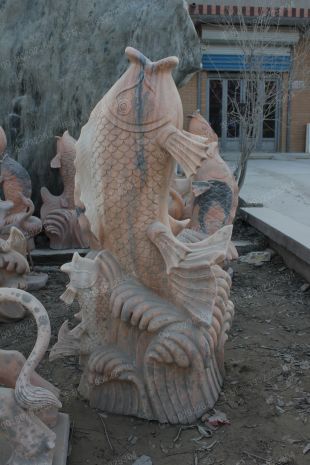动物石雕鱼,石雕鱼雕塑,园林石雕鱼雕塑,鲤鱼雕塑,石雕喷泉鱼雕塑,曲阳石雕厂,曲阳雕塑公司 -- Y010