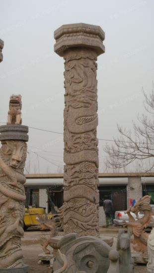 龙柱子,石雕龙柱子,大理石龙柱子,花岗岩龙柱子,汉白玉龙柱子,石雕龙柱,晚霞红龙柱子 -- LMZ393