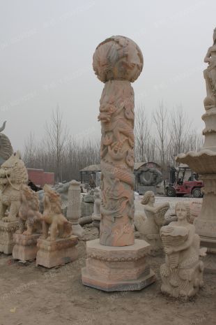 龙柱子,石雕龙柱子,大理石龙柱子,花岗岩龙柱子,汉白玉龙柱子,石雕龙柱,晚霞红龙柱子 -- LMZ397